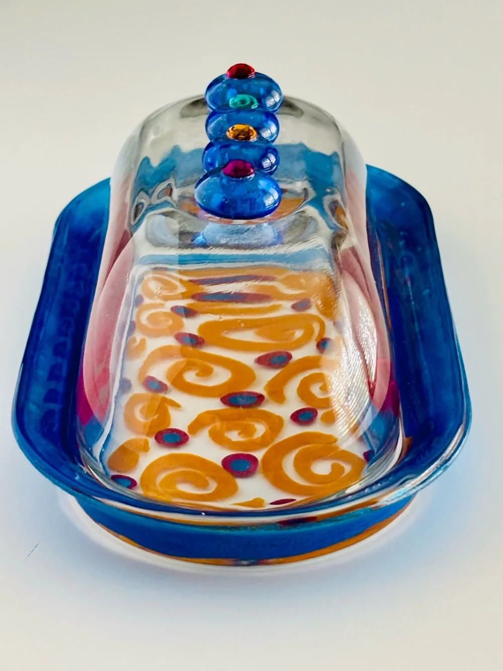 Handmade Fused Glass Butter Dish | Artisan Studio Art | Colorful Kitchen Decor